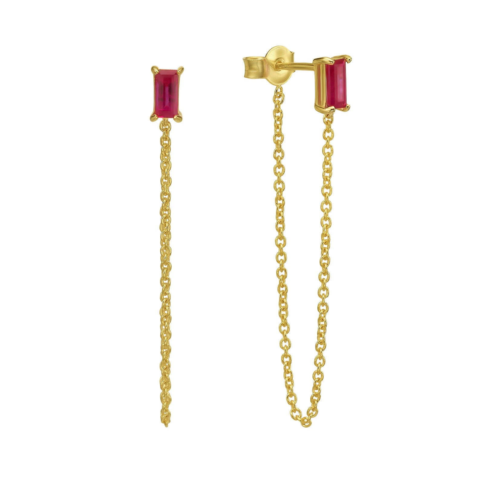 עגילי שרשרת רובי מזהב צהוב 14 קראט - מירז' אדומים עגילי שרשרת רובי מזהב צהוב 14 קראט - מירז' אדומים