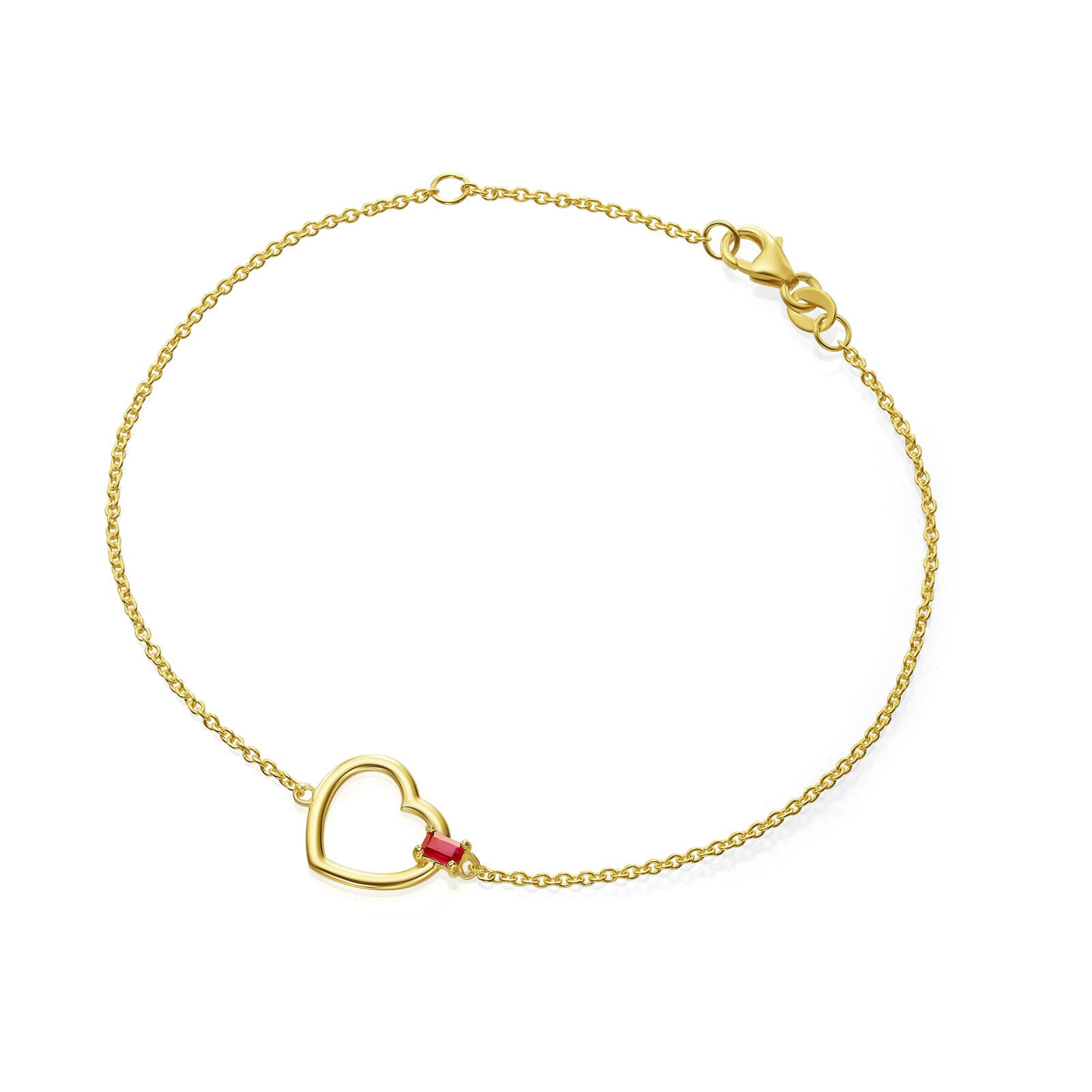 צמיד רובי מזהב צהוב 14 קראט - לב ג'ייד צמיד רובי מזהב צהוב 14 קראט - לב ג'ייד