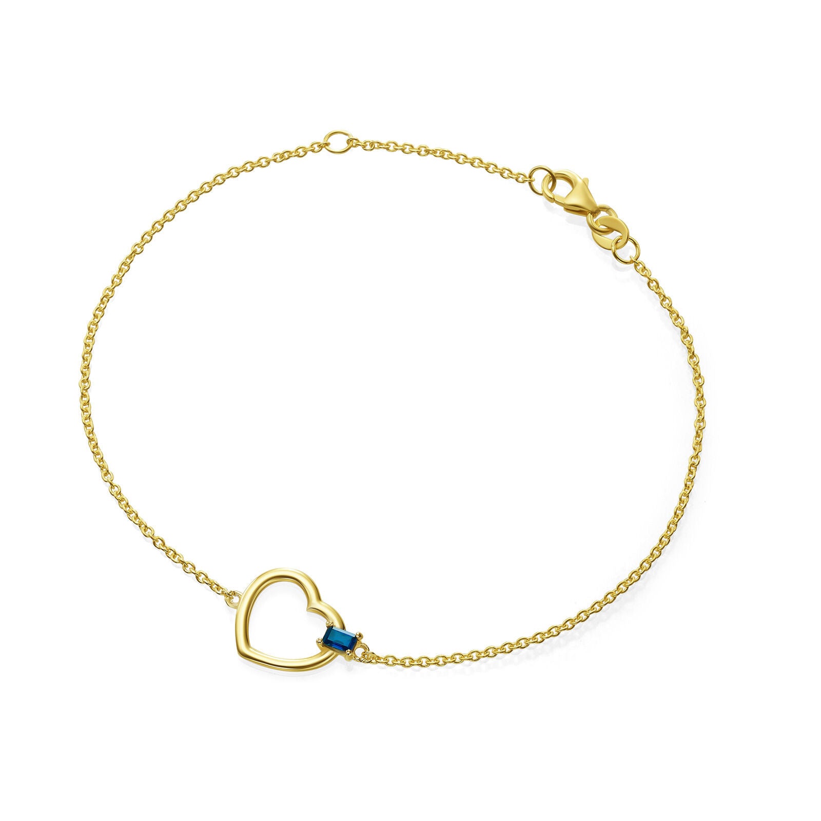 צמיד ספיר מזהב צהוב 14 קראט - לב ג'ייד כחול צמיד ספיר מזהב צהוב 14 קראט - לב ג'ייד כחול