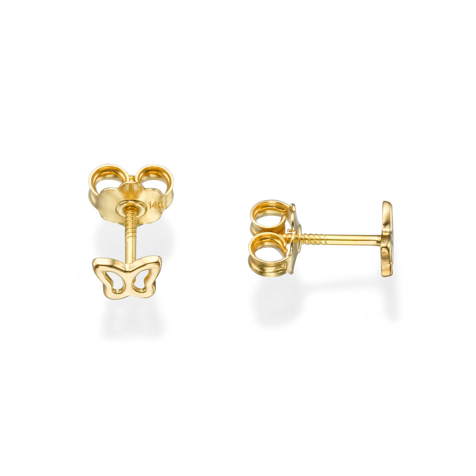 עגילים צמודים מזהב צהוב 14 קראט - פרפר עדין עגילים צמודים מזהב צהוב 14 קראט - פרפר עדין