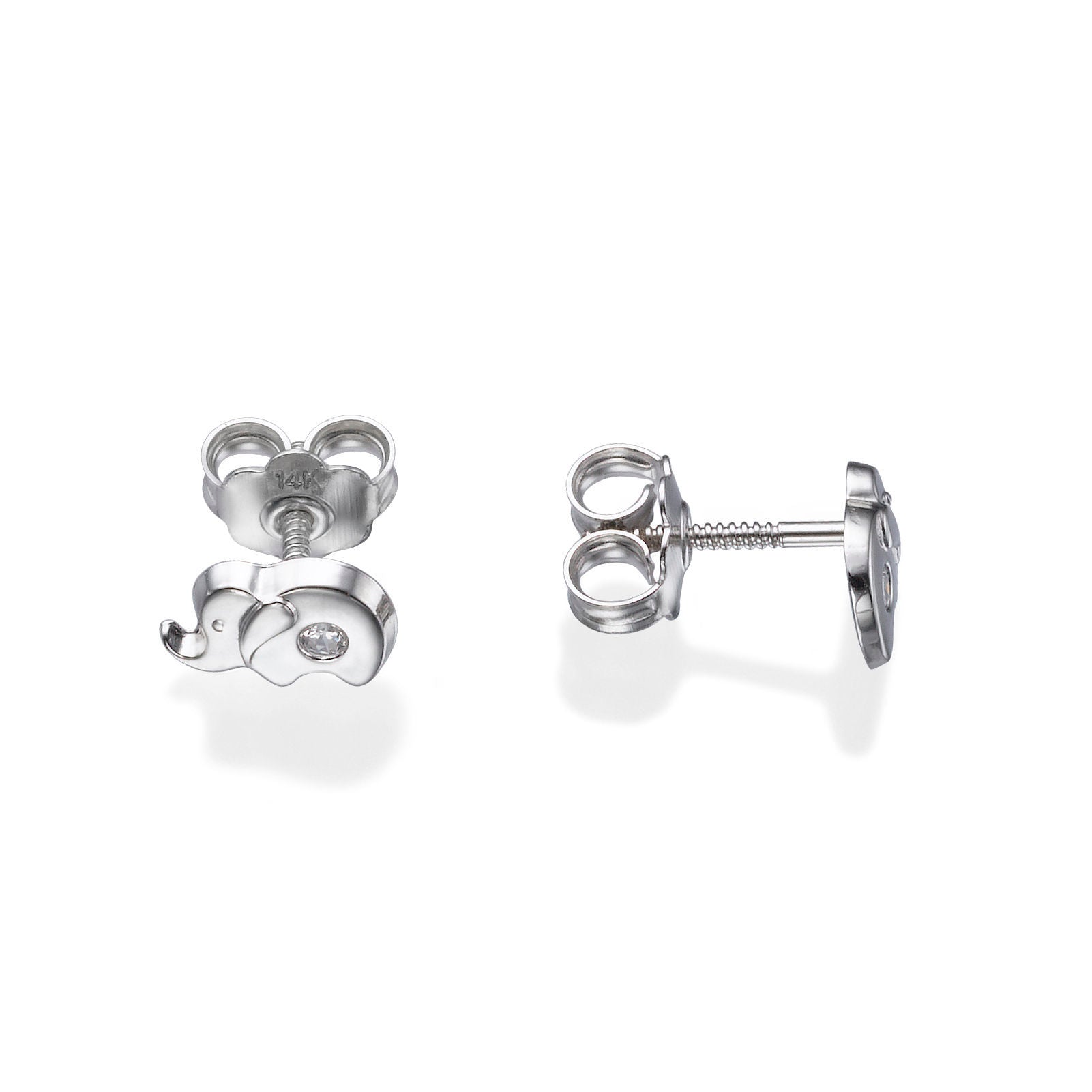 עגילים צמודים מזהב לבן 14 קראט - פיל מנצנץ עגילים צמודים מזהב לבן 14 קראט - פיל מנצנץ