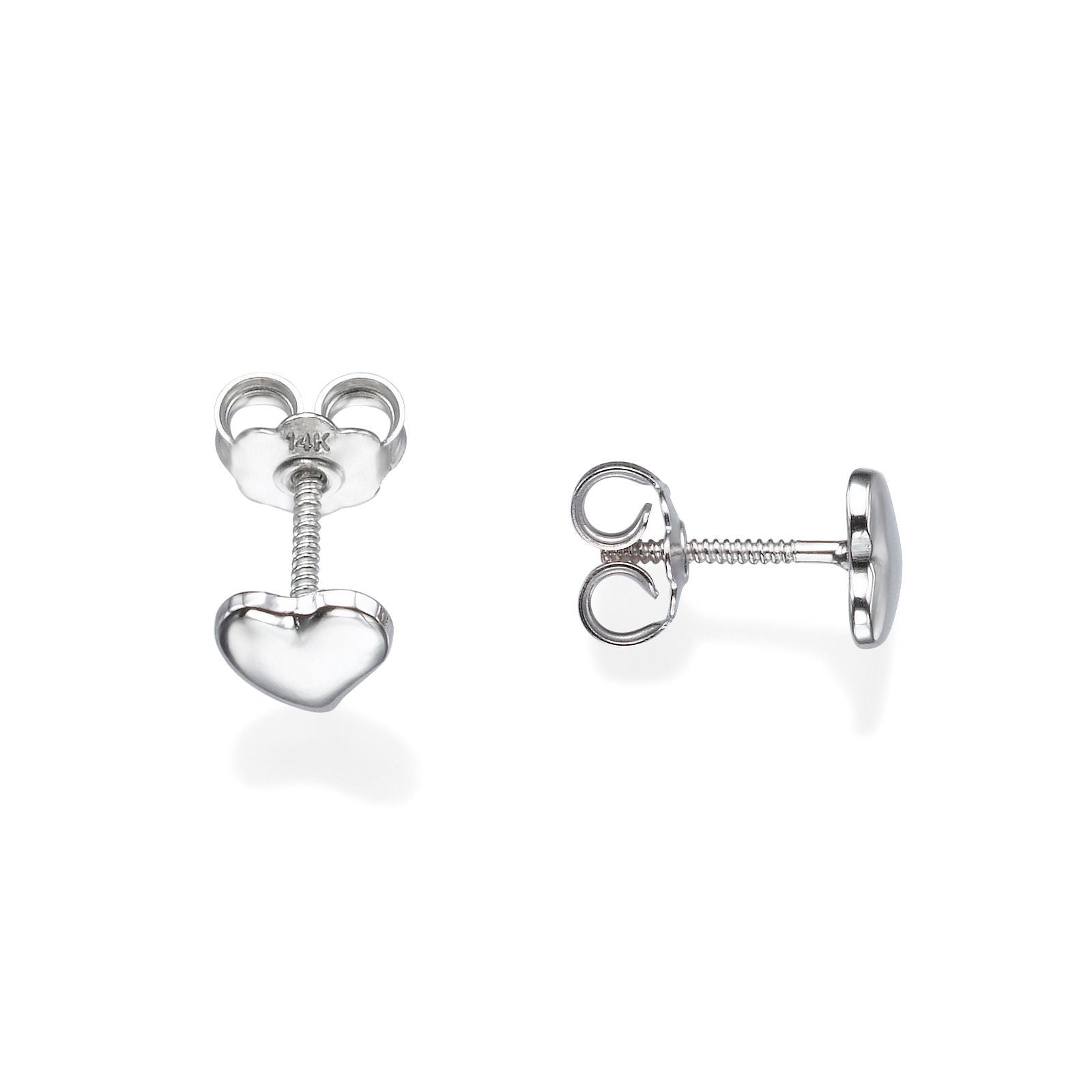 עגילים צמודים מזהב לבן 14 קראט - לב קלאסי עגילים צמודים מזהב לבן 14 קראט - לב קלאסי