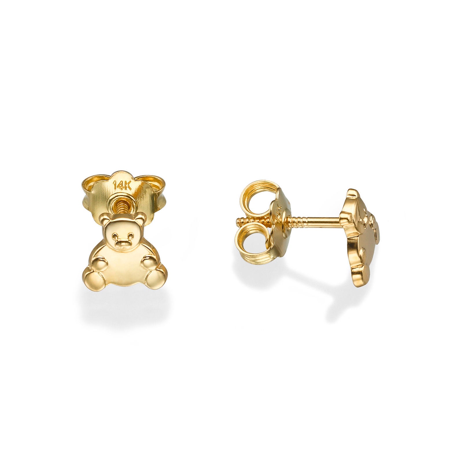 עגילים צמודים מזהב צהוב 14 קראט - דובי מאושר עגילים צמודים מזהב צהוב 14 קראט - דובי מאושר