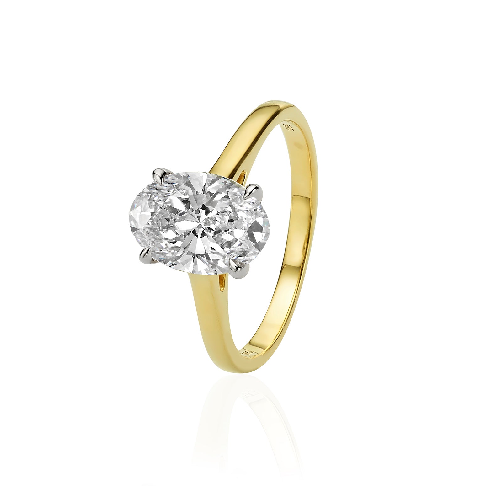 טבעת יהלום מעבדה מזהב צהוב 14K - סוליטר אובאל 2 קראט טבעת יהלום מעבדה מזהב צהוב 14K - סוליטר אובאל 2 קראט