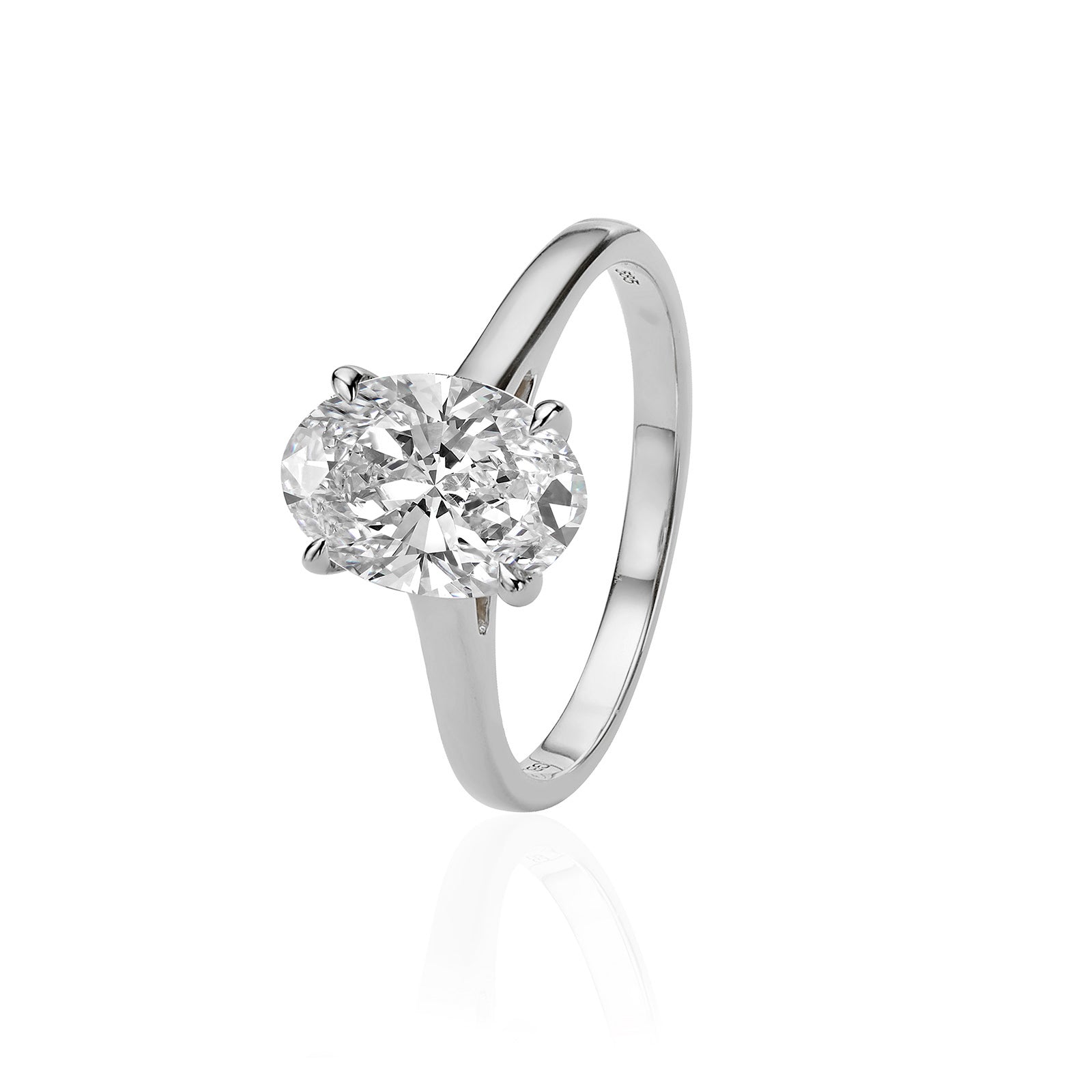 טבעת יהלום מעבדה מזהב לבן 14K - סוליטר אובאל 2 קראט טבעת יהלום מעבדה מזהב לבן 14K - סוליטר אובאל 2 קראט