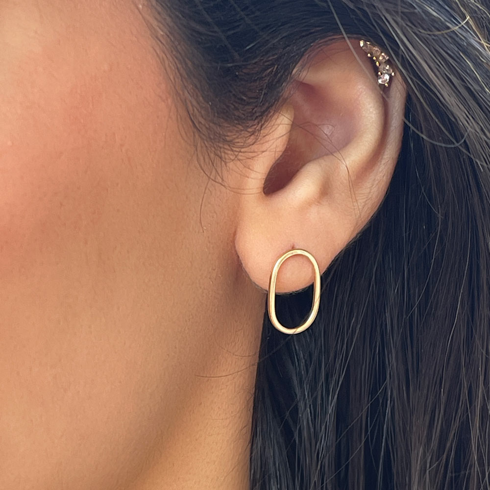 עגילים לאישה מזהב צהוב 14 קראט - אליפסה בוסטון עגילים לאישה מזהב צהוב 14 קראט - אליפסה בוסטון