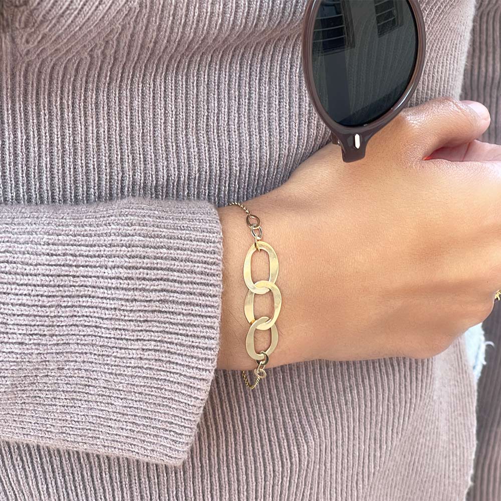 צמיד לאישה מזהב צהוב 14 קראט - עיגולי מיילי צמיד לאישה מזהב צהוב 14 קראט - עיגולי מיילי