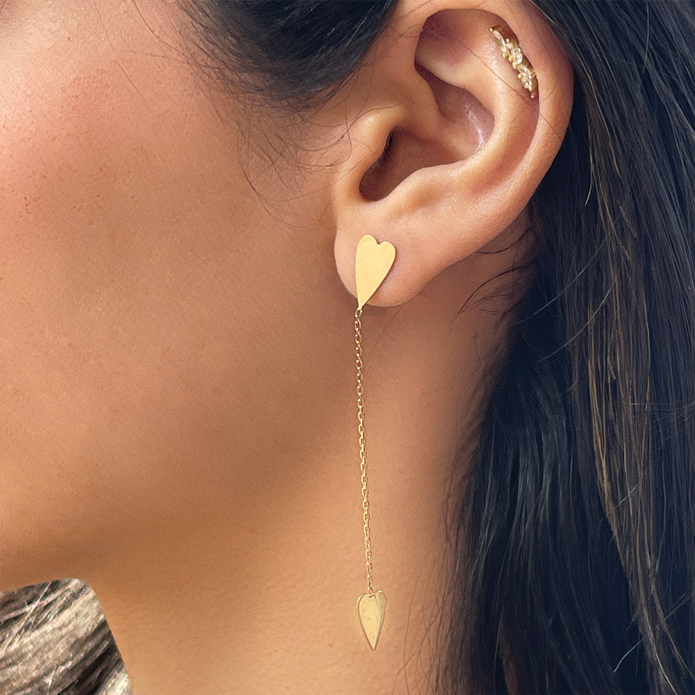 עגילים לאישה מזהב צהוב 14 קראט - לבבות לואיס עגילים לאישה מזהב צהוב 14 קראט - לבבות לואיס