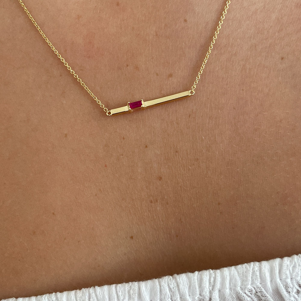 שרשרת ותליון רובי מזהב צהוב 14 קראט - בר קופר שרשרת ותליון רובי מזהב צהוב 14 קראט - בר קופר