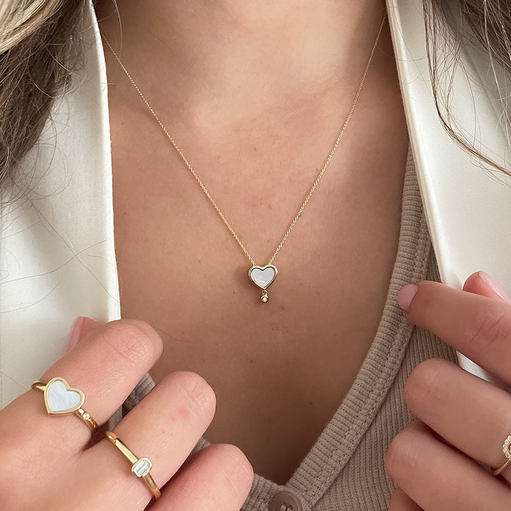 שרשרת ותליון עם יהלום מזהב צהוב 14 קראט - לב וייב שרשרת ותליון עם יהלום מזהב צהוב 14 קראט - לב וייב