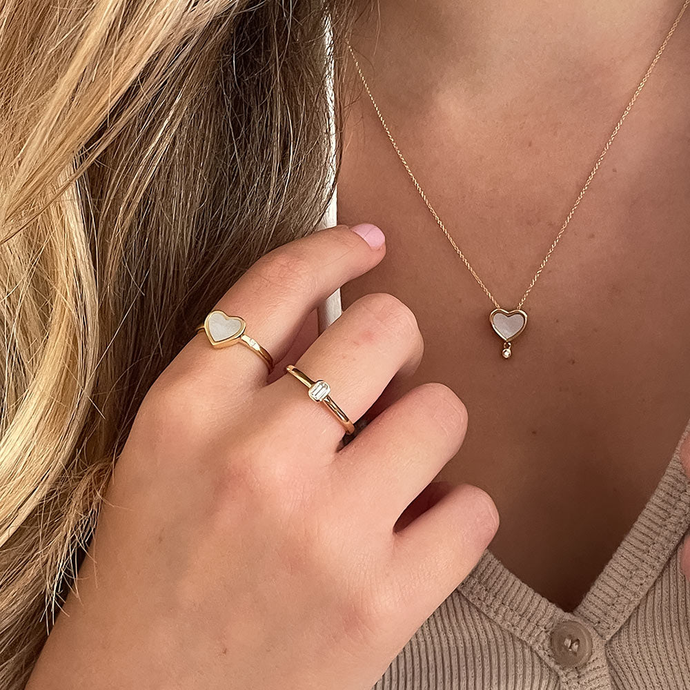 שרשרת ותליון עם יהלום מזהב צהוב 14 קראט - לב וייב שרשרת ותליון עם יהלום מזהב צהוב 14 קראט - לב וייב