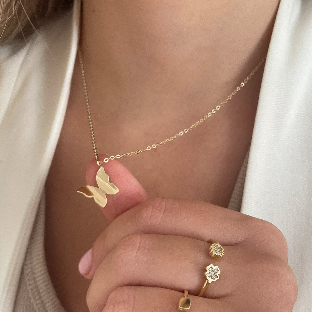 תליון ושרשרת מזהב צהוב 14 קראט - פרפר קסום תליון ושרשרת מזהב צהוב 14 קראט - פרפר קסום