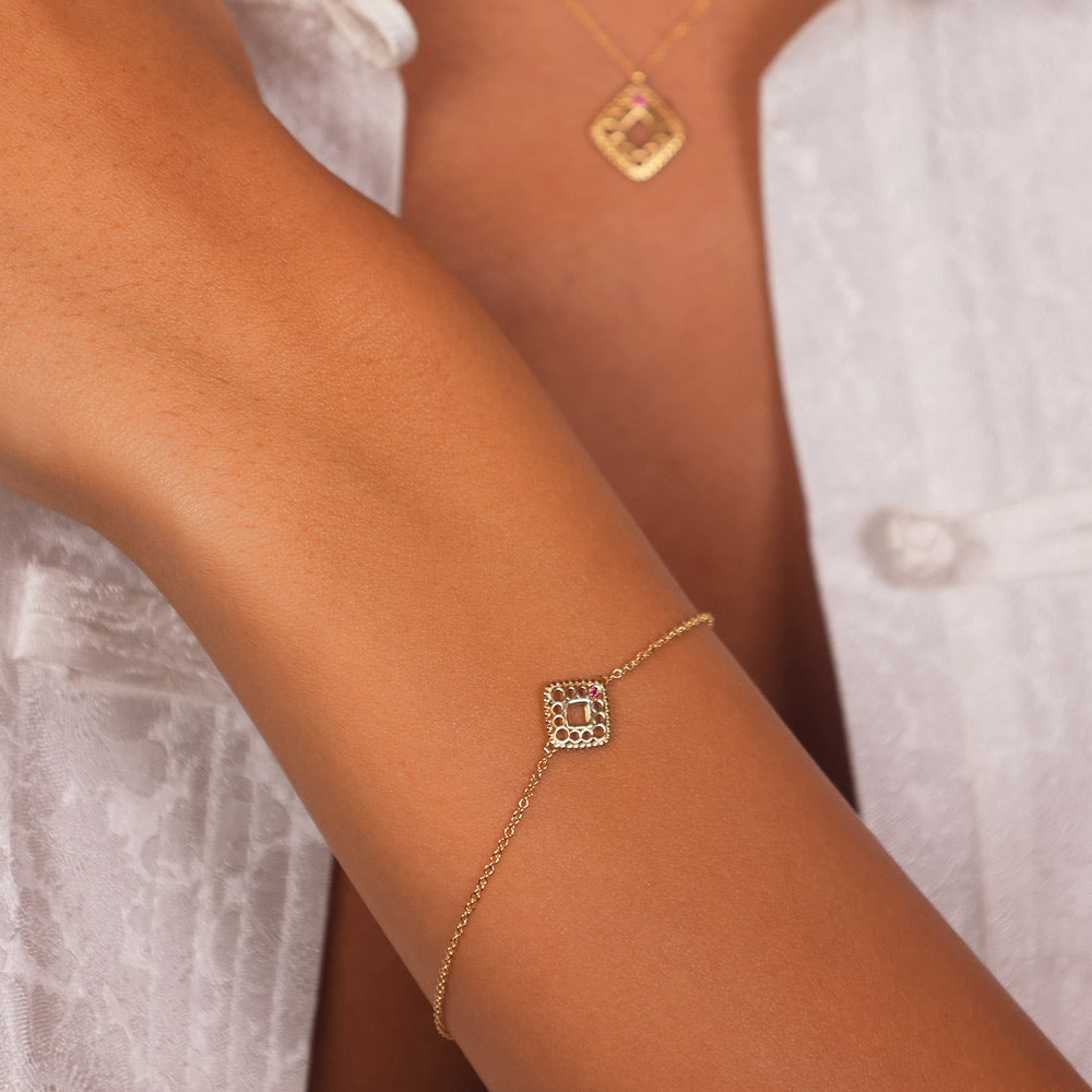 צמיד רובי מזהב צהוב 14 קראט - ראשל צמיד רובי מזהב צהוב 14 קראט - ראשל