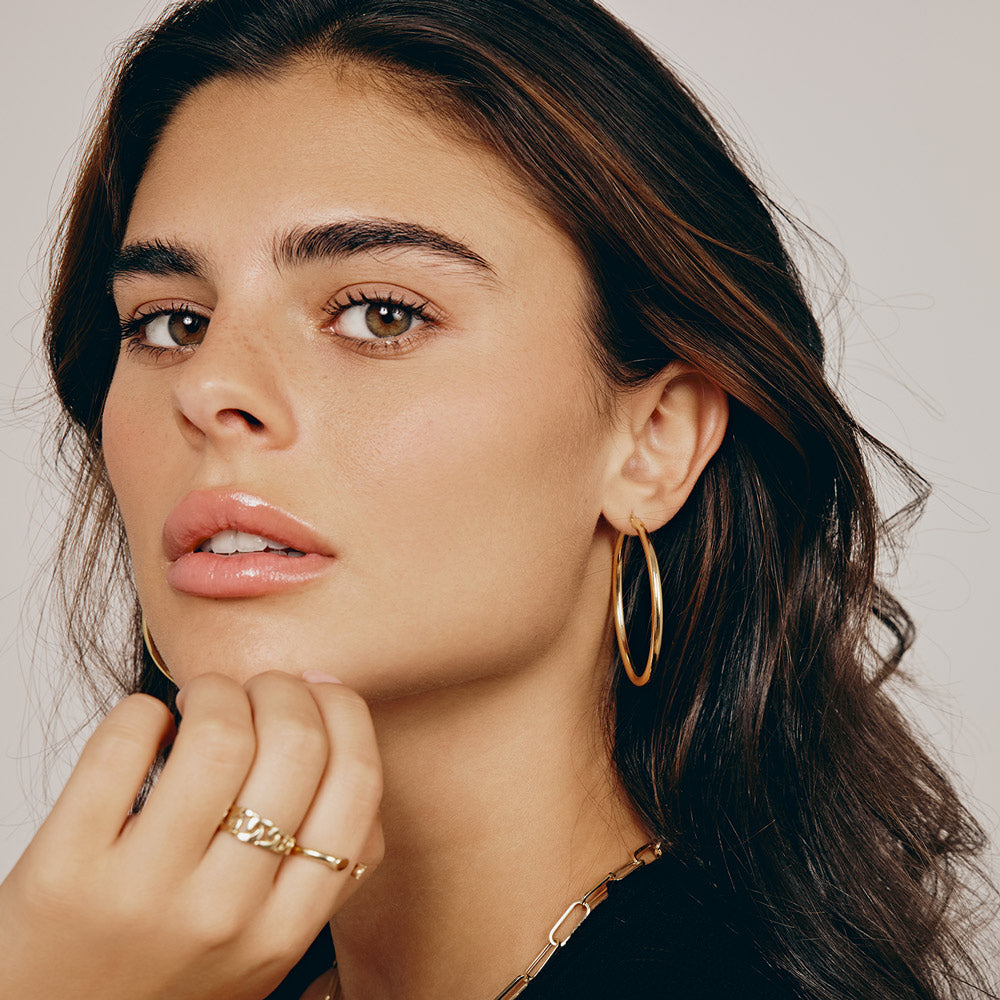 עגילי חישוק מזהב צהוב 14 קראט - XL עגילי חישוק מזהב צהוב 14 קראט - XL