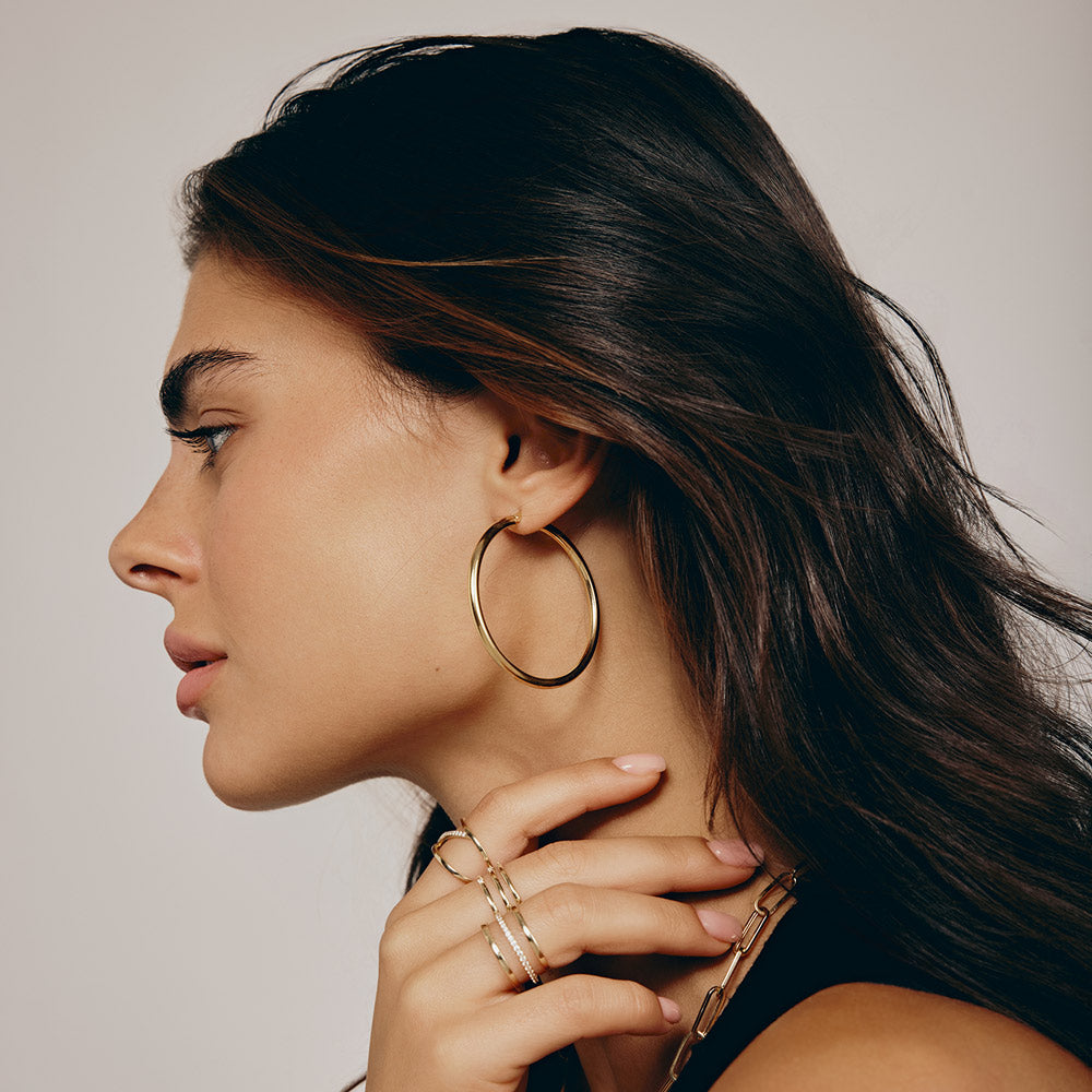 עגילי חישוק מזהב צהוב 14 קראט - XL עגילי חישוק מזהב צהוב 14 קראט - XL