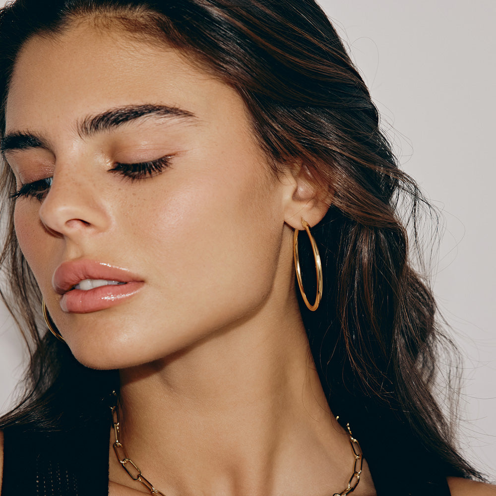 עגילי חישוק מזהב צהוב 14 קראט - XL עגילי חישוק מזהב צהוב 14 קראט - XL