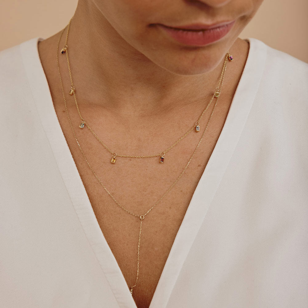 שרשרת אבני חן מזהב צהוב 14 קראט - קסם הקשת שרשרת אבני חן מזהב צהוב 14 קראט - קסם הקשת