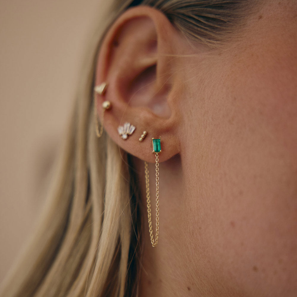 עגילי שרשרת אמרלד מזהב צהוב 14 קראט - מירז' ירוקים עגילי שרשרת אמרלד מזהב צהוב 14 קראט - מירז' ירוקים