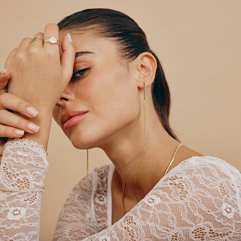 עגילים תלויים מזהב צהוב 14 קראט - מדלן עגילים תלויים מזהב צהוב 14 קראט - מדלן