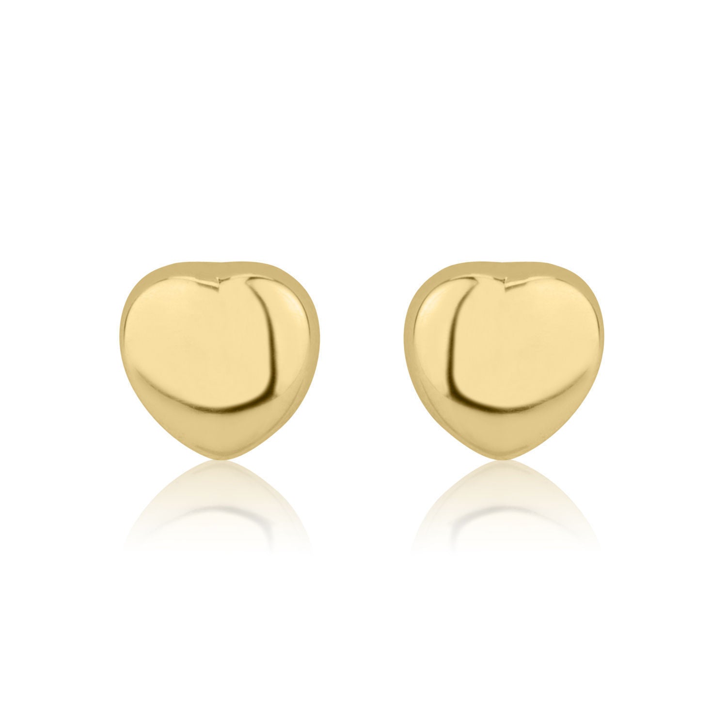 עגילים צמודים מזהב צהוב 14 קראט - לב מרגש