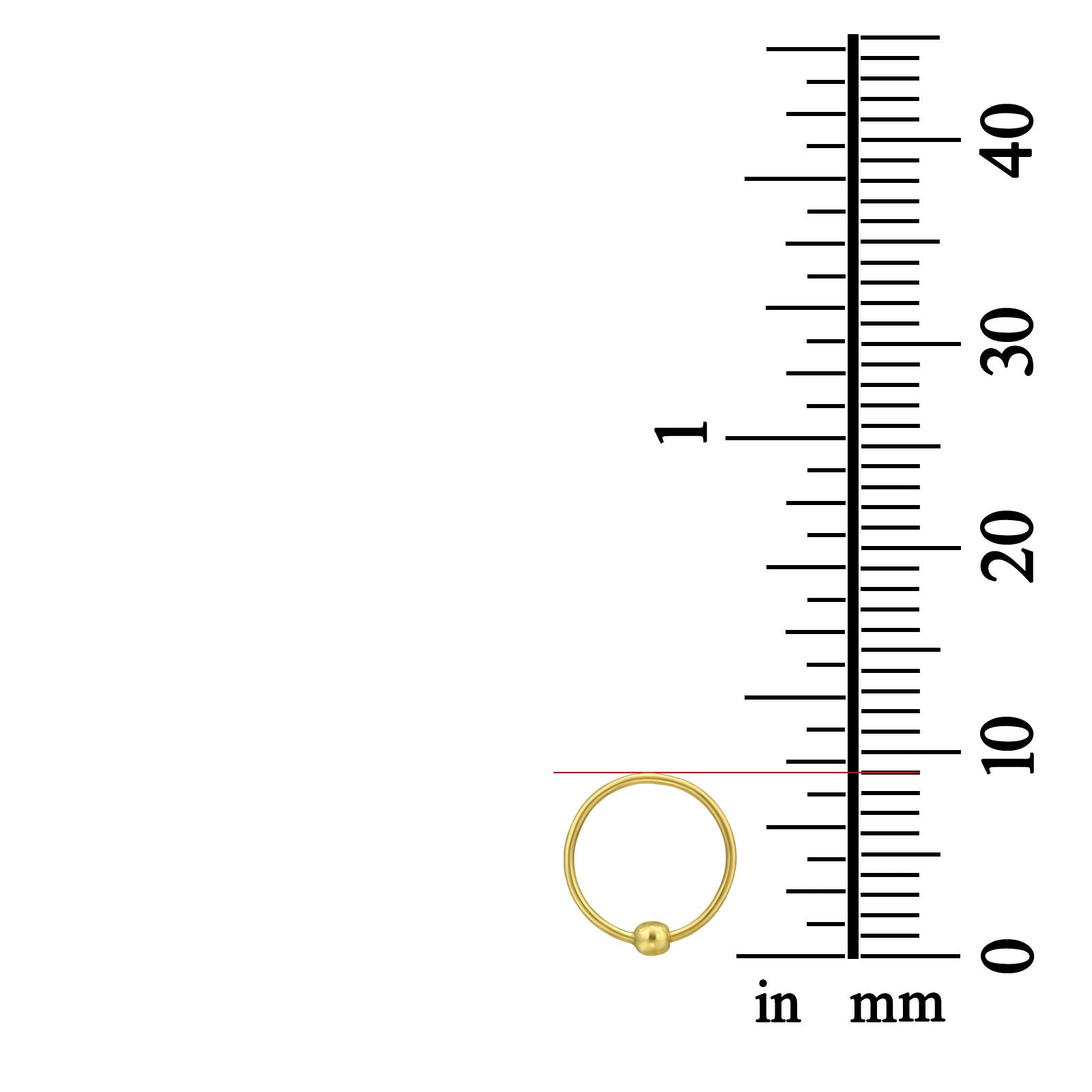 פירסינג לאוזן מזהב צהוב 14 קראט - חישוק עם כדור זהב