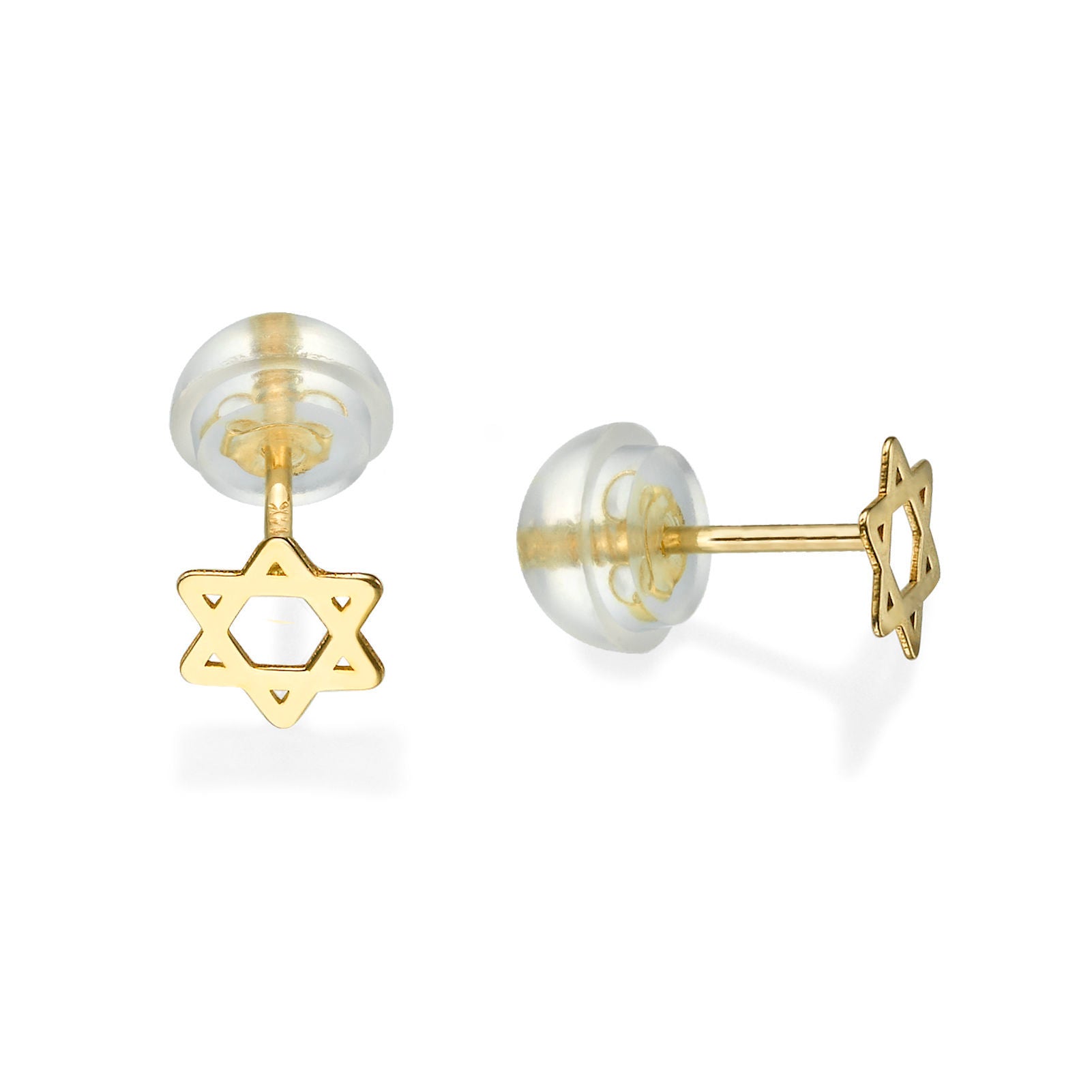עגילים צמודים מזהב צהוב 14 קראט - כוכב מגן דוד