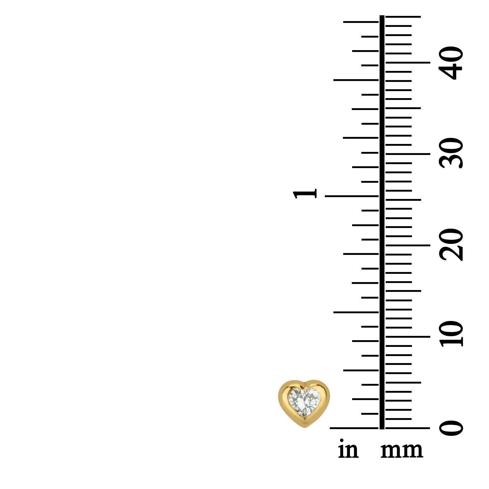 עגילים צמודים מזהב צהוב 14 קראט - לב מנצנץ