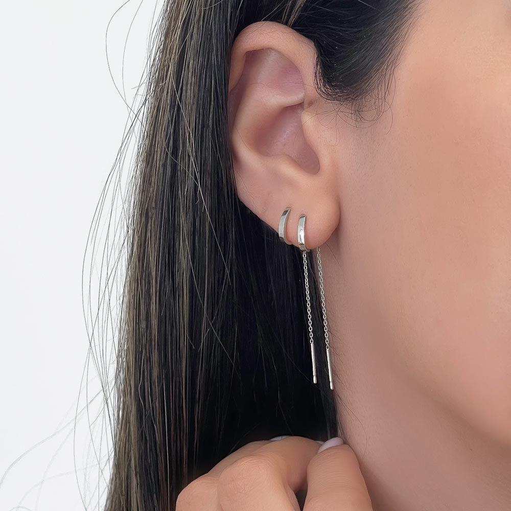 עגילים תלויים מזהב לבן 14 קראט - ספיריט