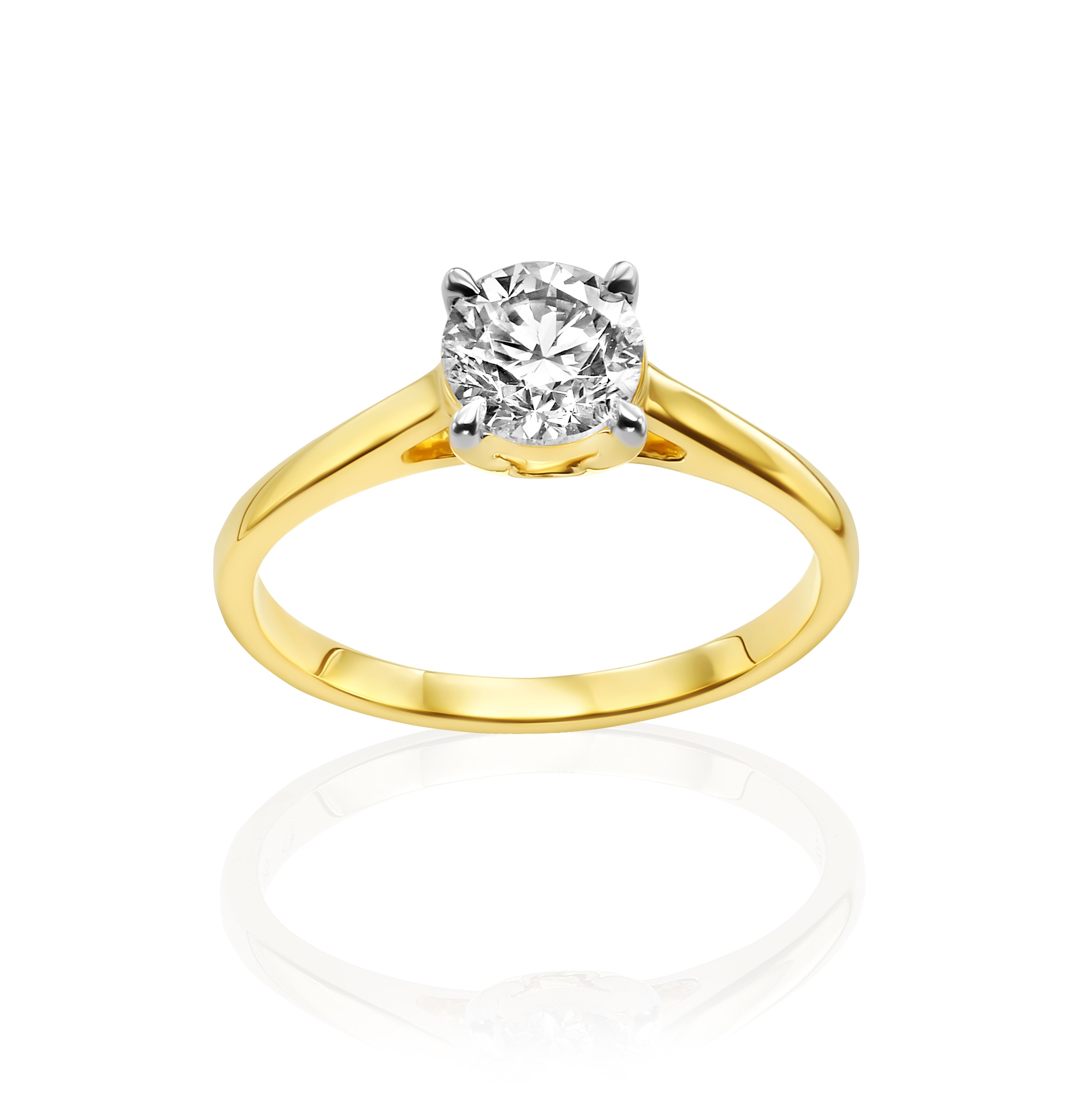 טבעת יהלום מעבדה מזהב צהוב 14K - סוליטר עגול בריליאנט 1 קראט