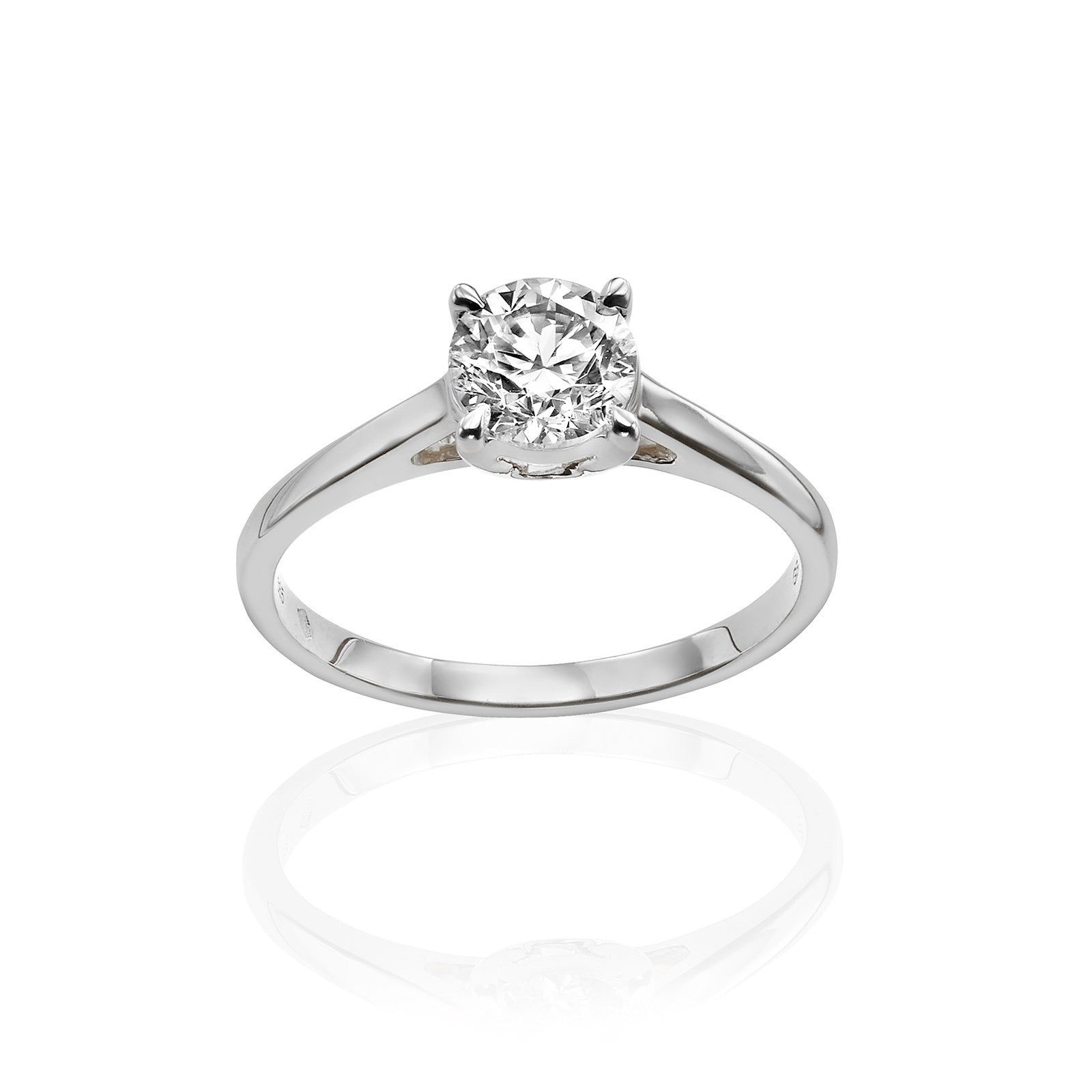 טבעת יהלום מעבדה מזהב לבן 14K - סוליטר עגול בריליאנט 1 קראט