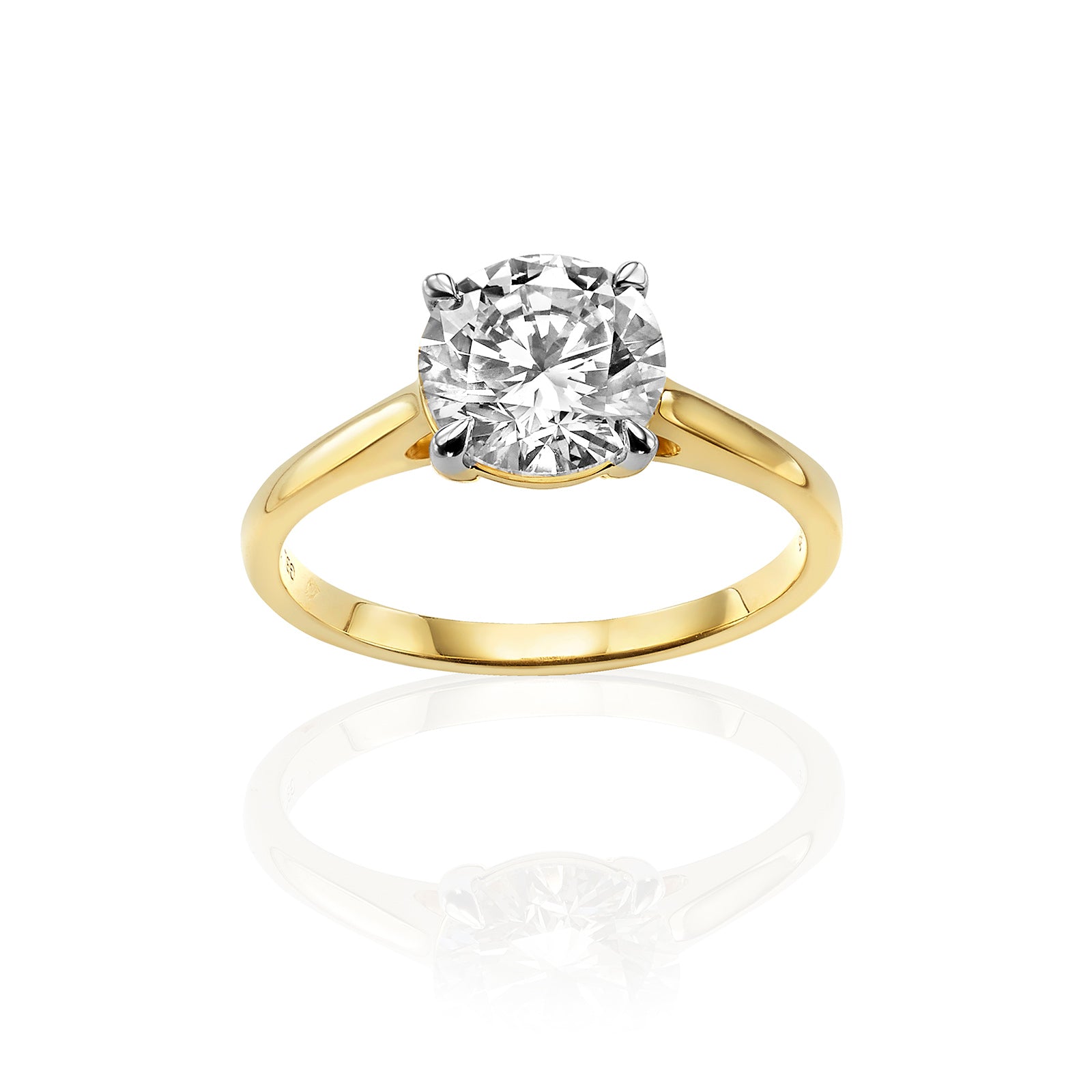 טבעת יהלום מעבדה מזהב צהוב 14K - סוליטר עגול בריליאנט 2 קראט