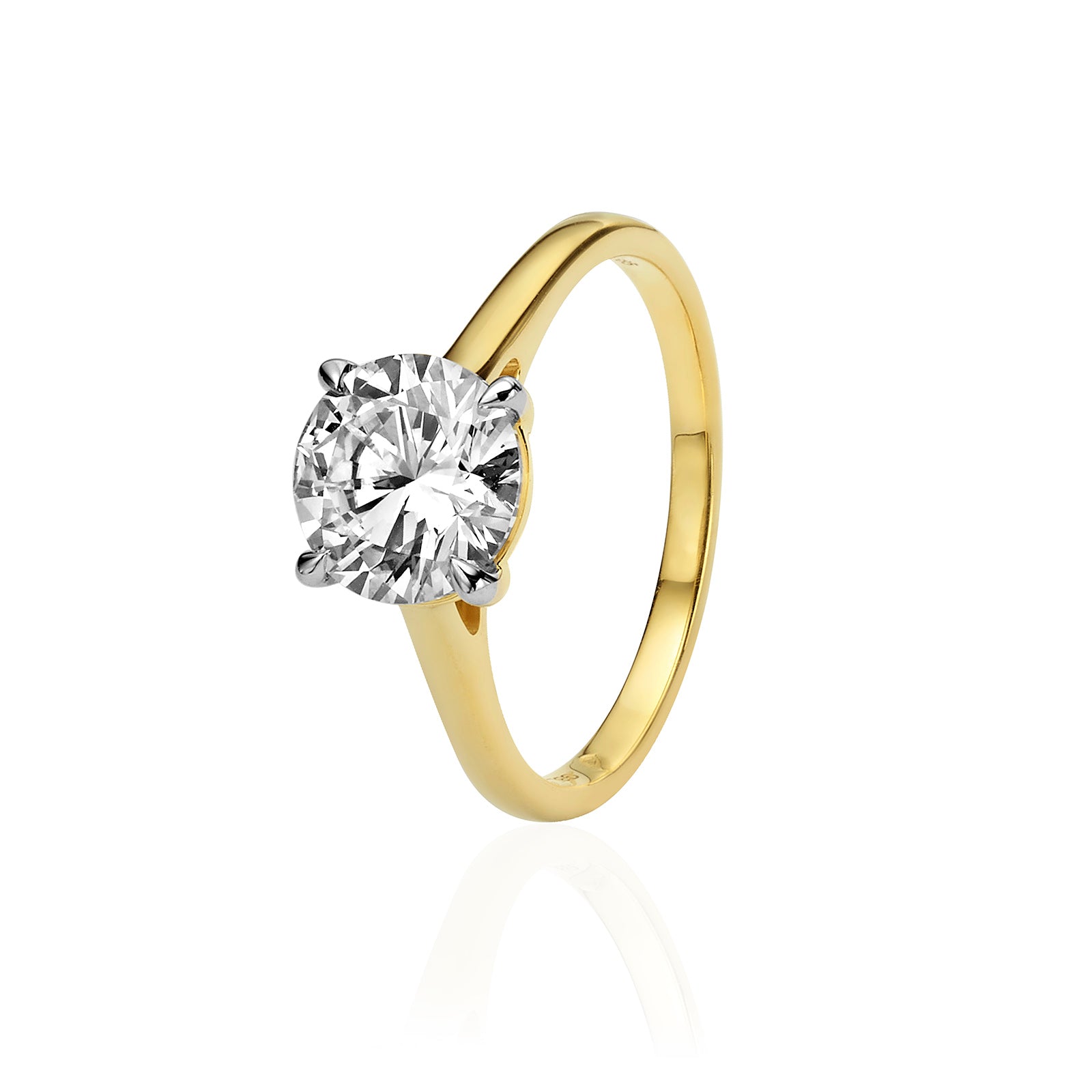 טבעת יהלום מעבדה מזהב צהוב 14K - סוליטר עגול בריליאנט 2 קראט