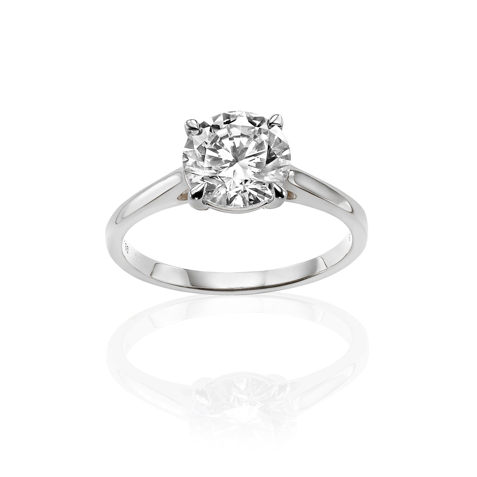 טבעת יהלום מעבדה מזהב לבן 14K  - סוליטר עגול בריליאנט 2 קראט