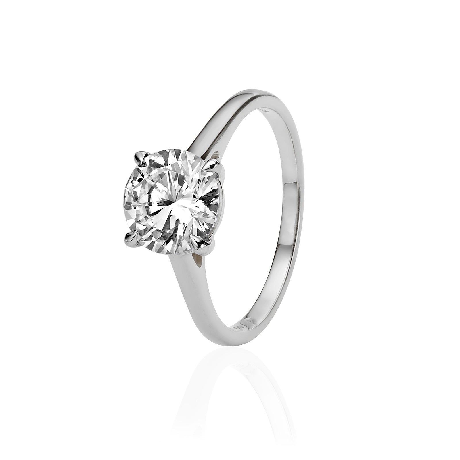 טבעת יהלום מעבדה מזהב לבן 14K  - סוליטר עגול בריליאנט 2 קראט