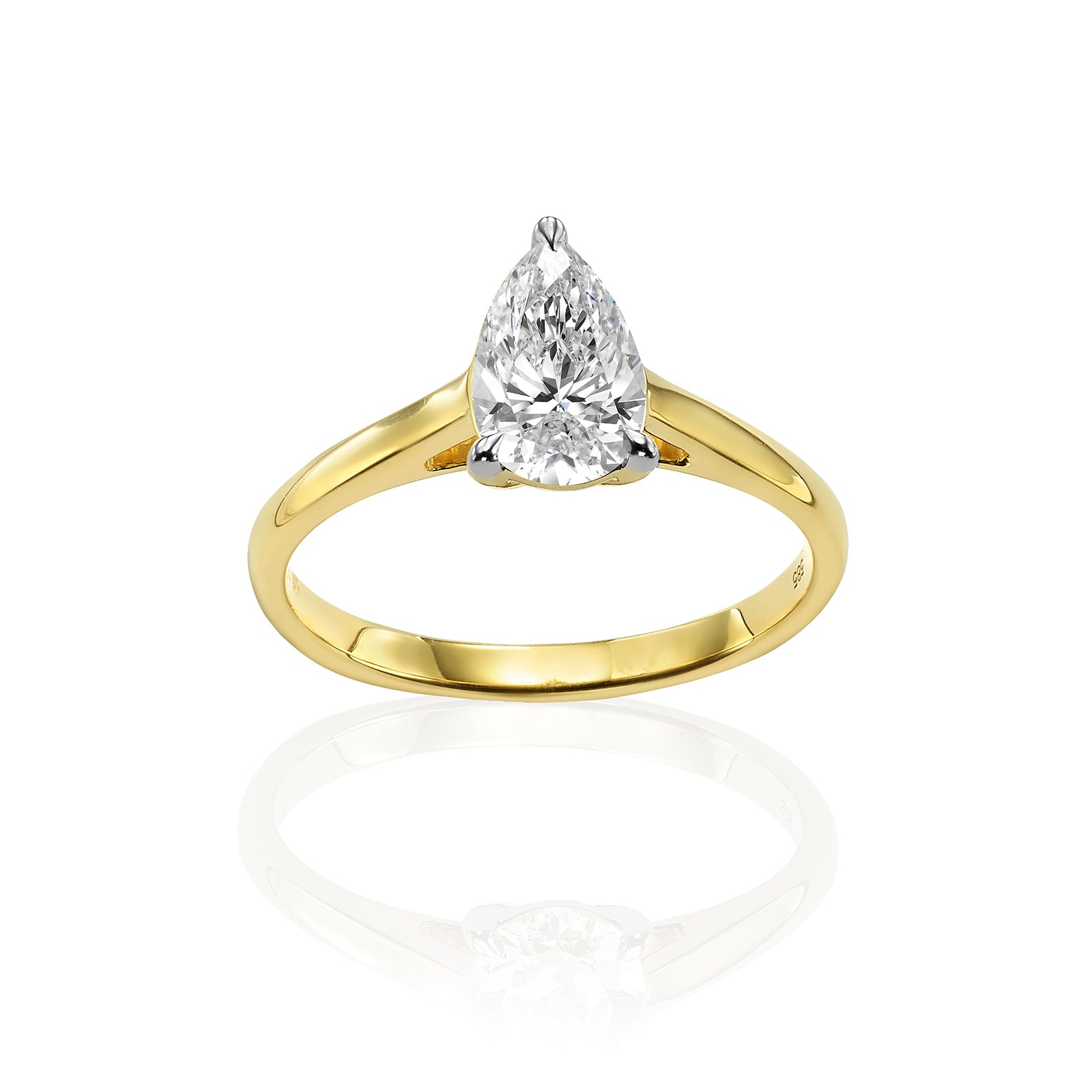 טבעת יהלום מעבדה מזהב צהוב 14K - סוליטר טיפה 1 קראט