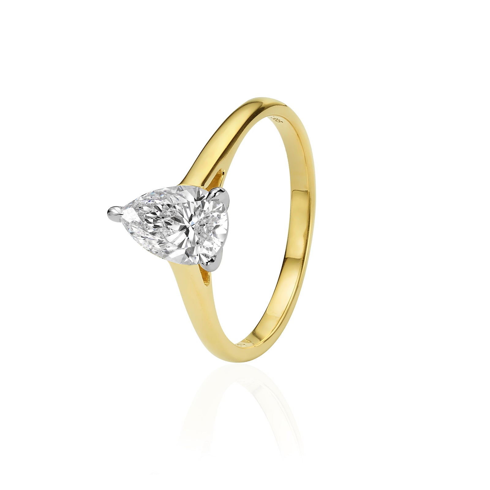 טבעת יהלום מעבדה מזהב צהוב 14K - סוליטר טיפה 1 קראט