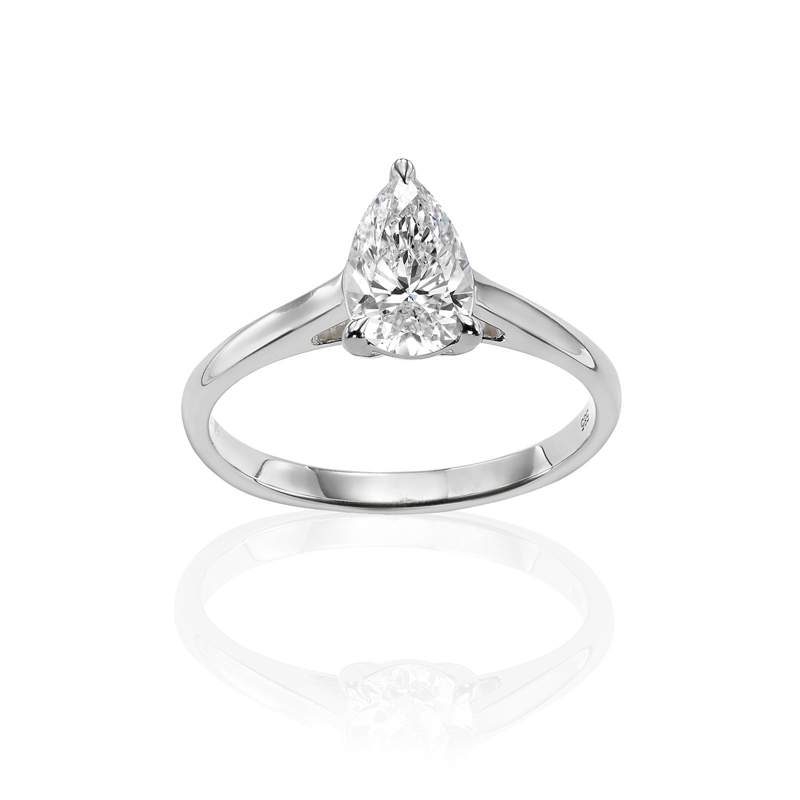 טבעת יהלום מעבדה מזהב לבן 14K - סוליטר טיפה 1 קראט