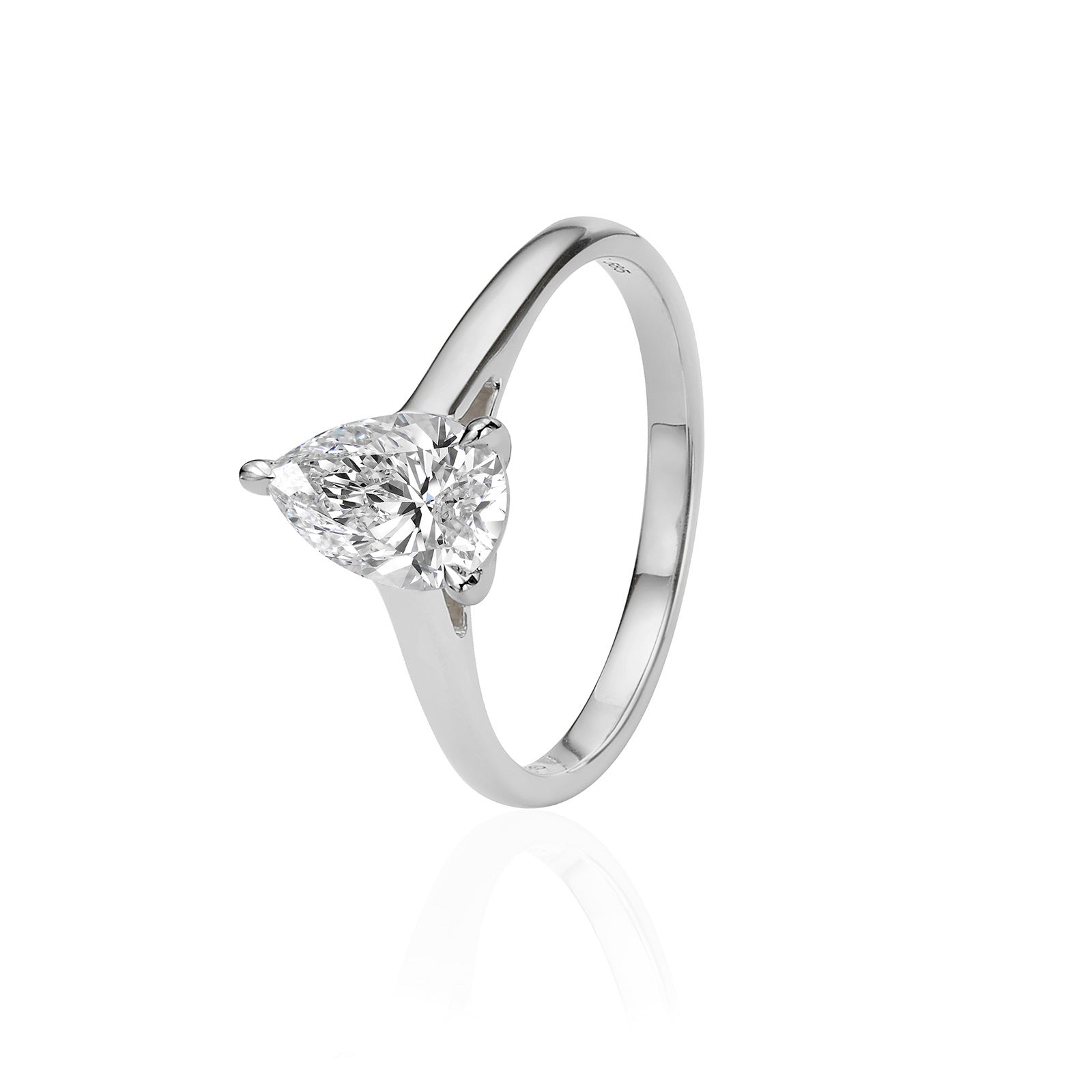 טבעת יהלום מעבדה מזהב לבן 14K - סוליטר טיפה 1 קראט