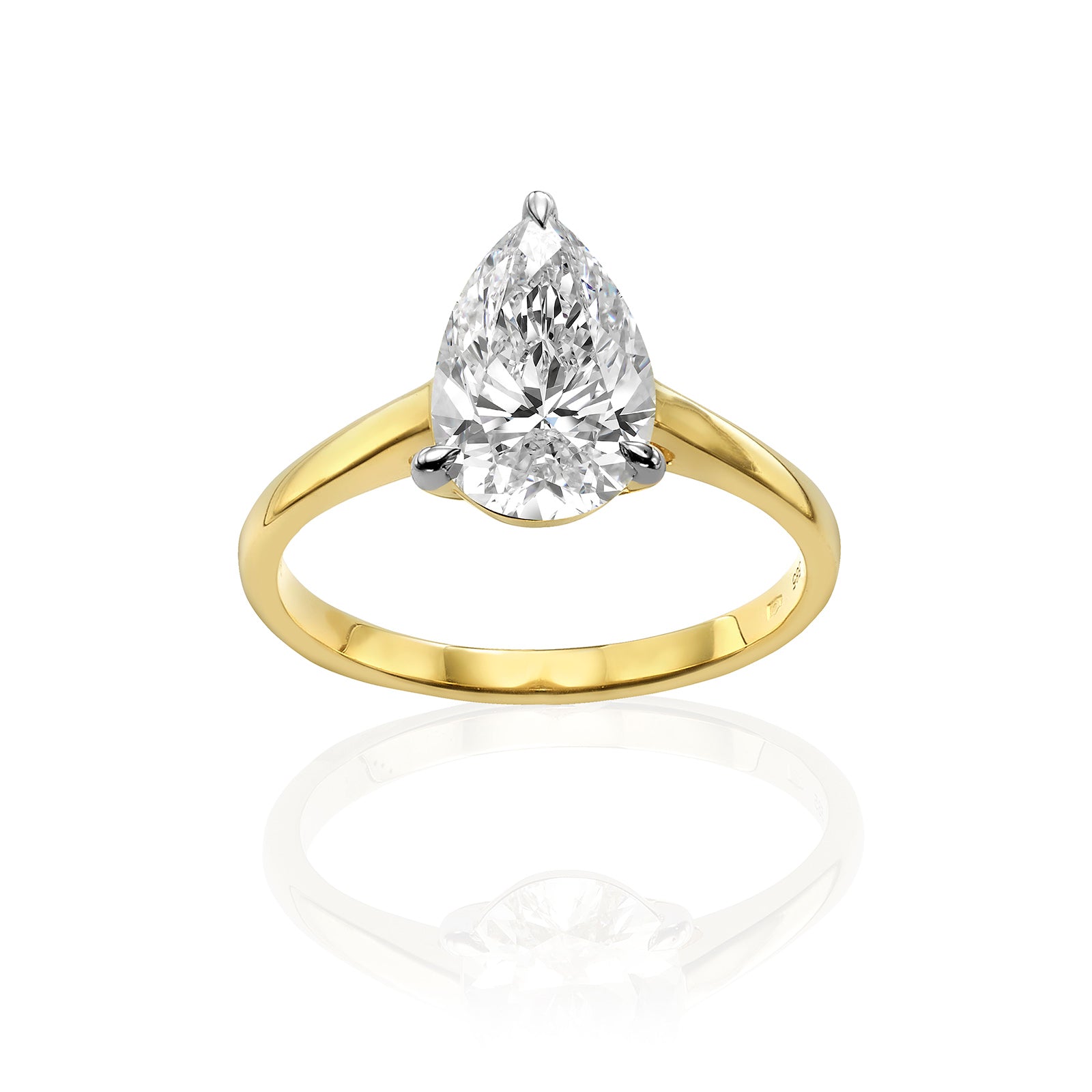 טבעת יהלום מעבדה טיפה מזהב צהוב 14K - סוליטר טיפה 2 קראט