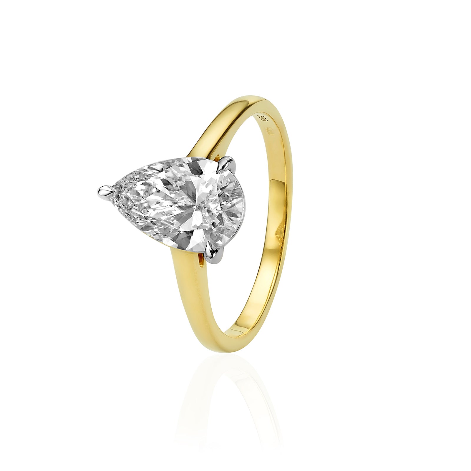 טבעת יהלום מעבדה טיפה מזהב צהוב 14K - סוליטר טיפה 2 קראט