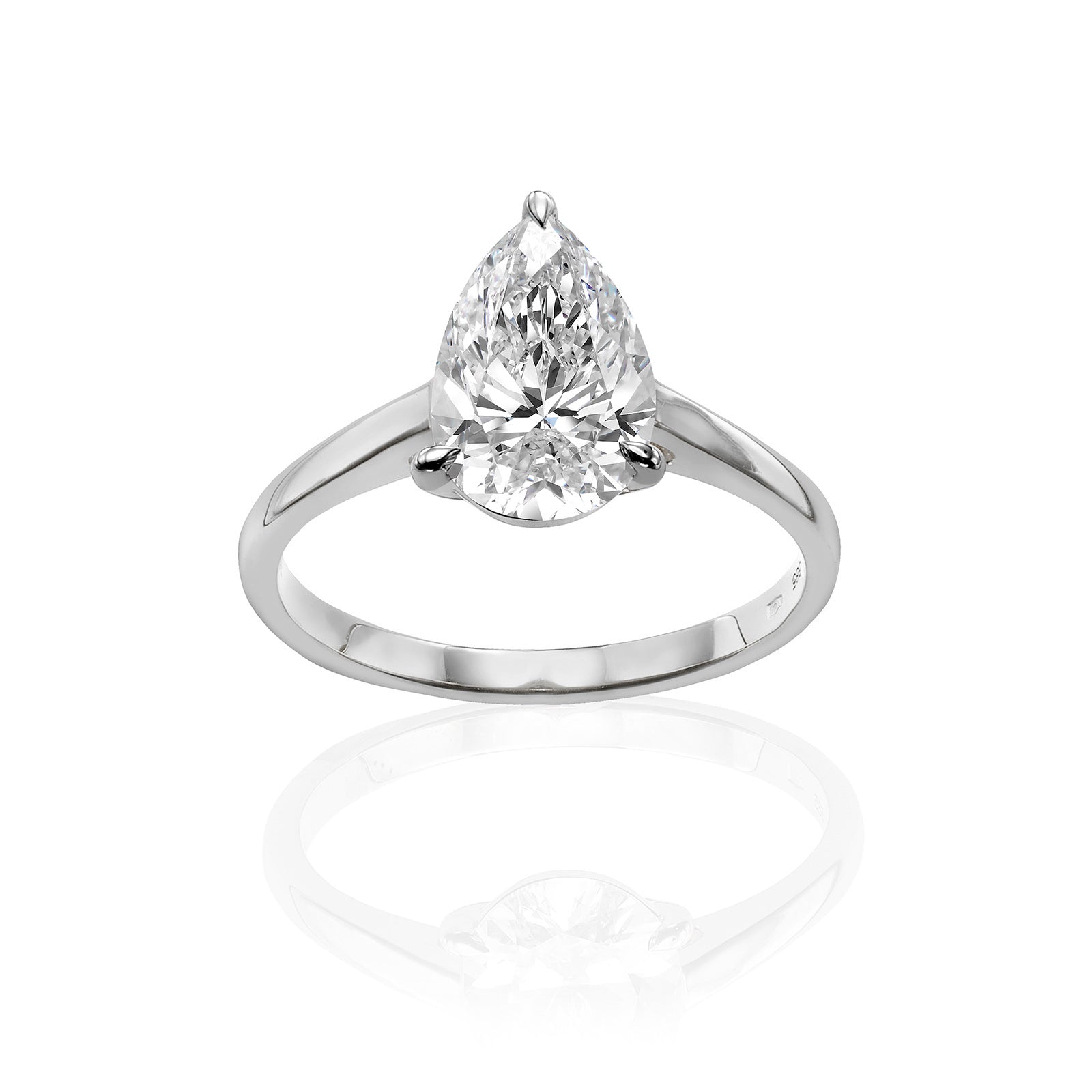 טבעת יהלום מעבדה טיפה מזהב לבן 14K - סוליטר טיפה 2 קראט