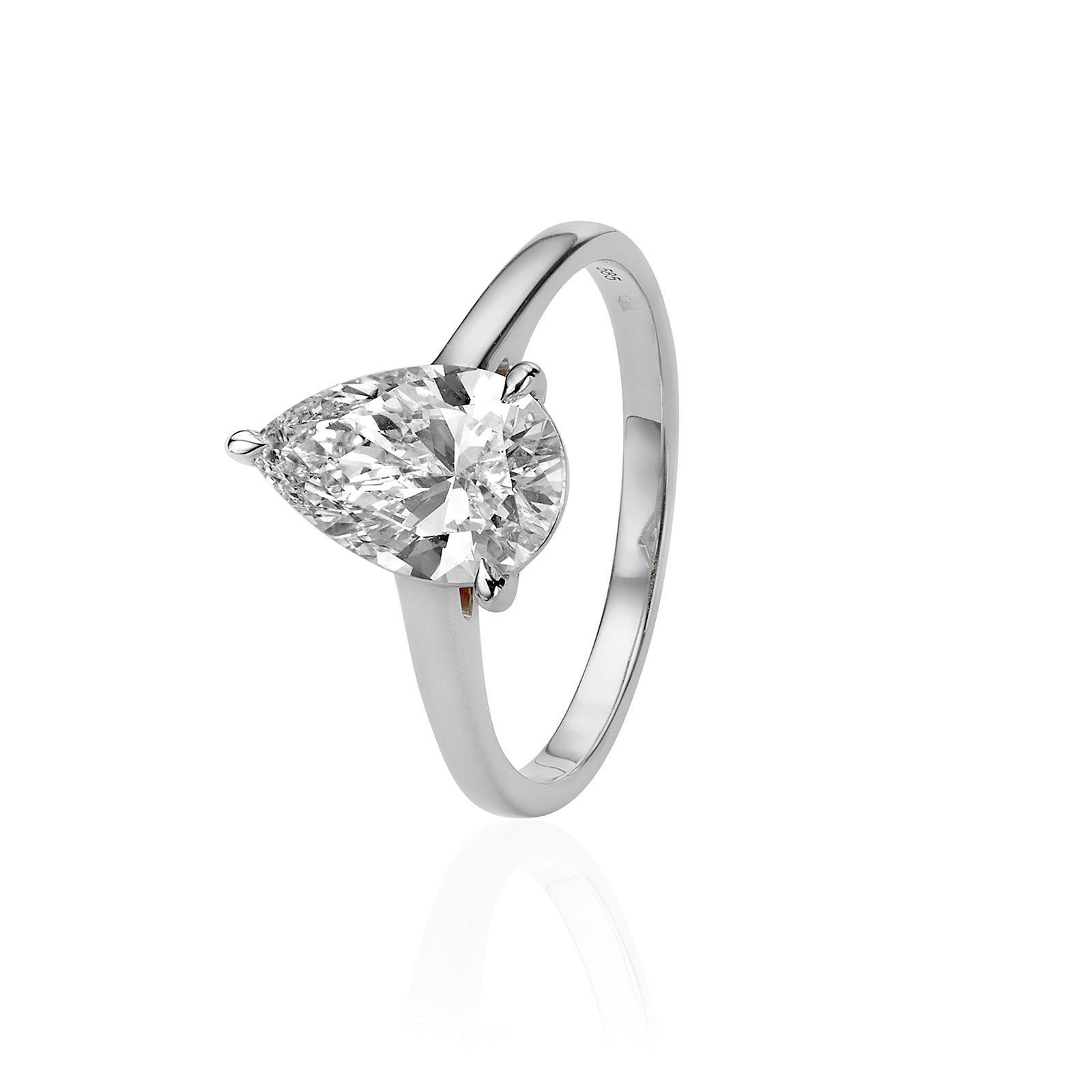 טבעת יהלום מעבדה טיפה מזהב לבן 14K - סוליטר טיפה 2 קראט