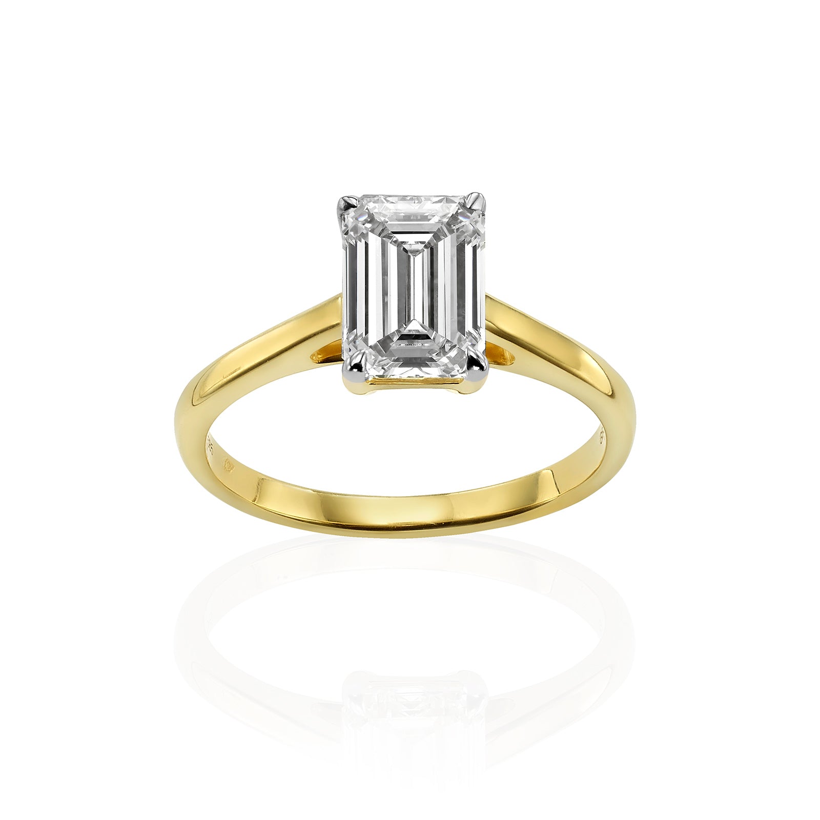 טבעת יהלום מעבדה מזהב צהוב 14K - סוליטר אמרלד 2 קראט