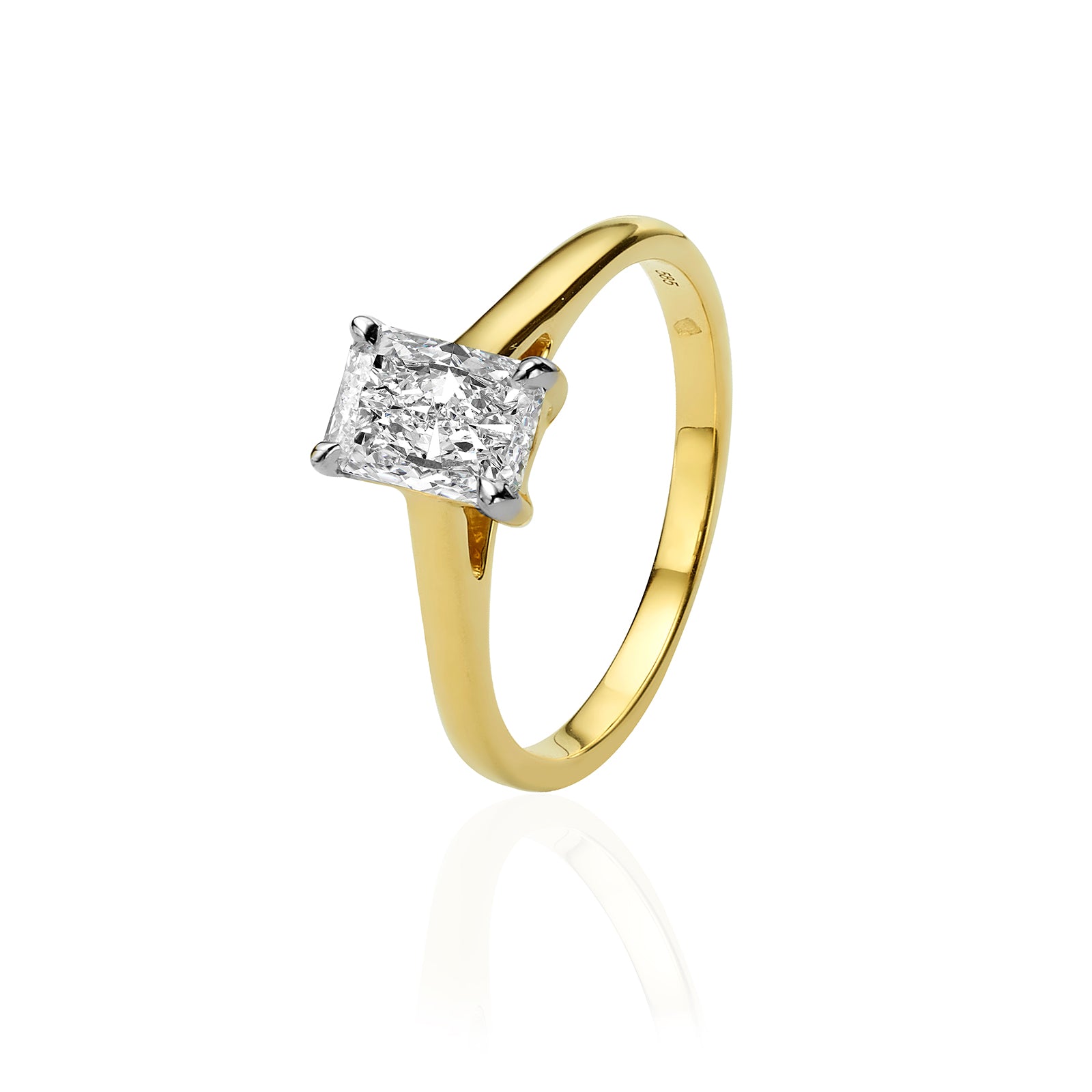 טבעת יהלום מעבדה מזהב צהוב 14K - סוליטר רדיאנט 1 קראט