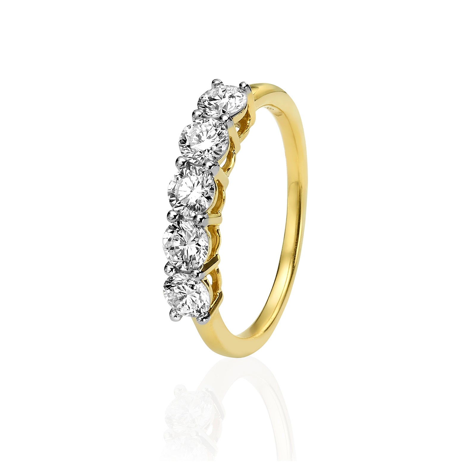 טבעת יהלומי מעבדה מזהב צהוב 14K - שורה עגולות 1 קראט