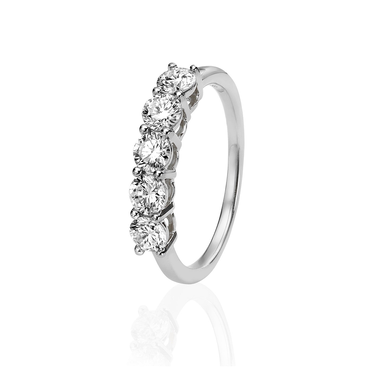 טבעת יהלומי מעבדה מזהב לבן 14K - שורה עגולות 1 קראט