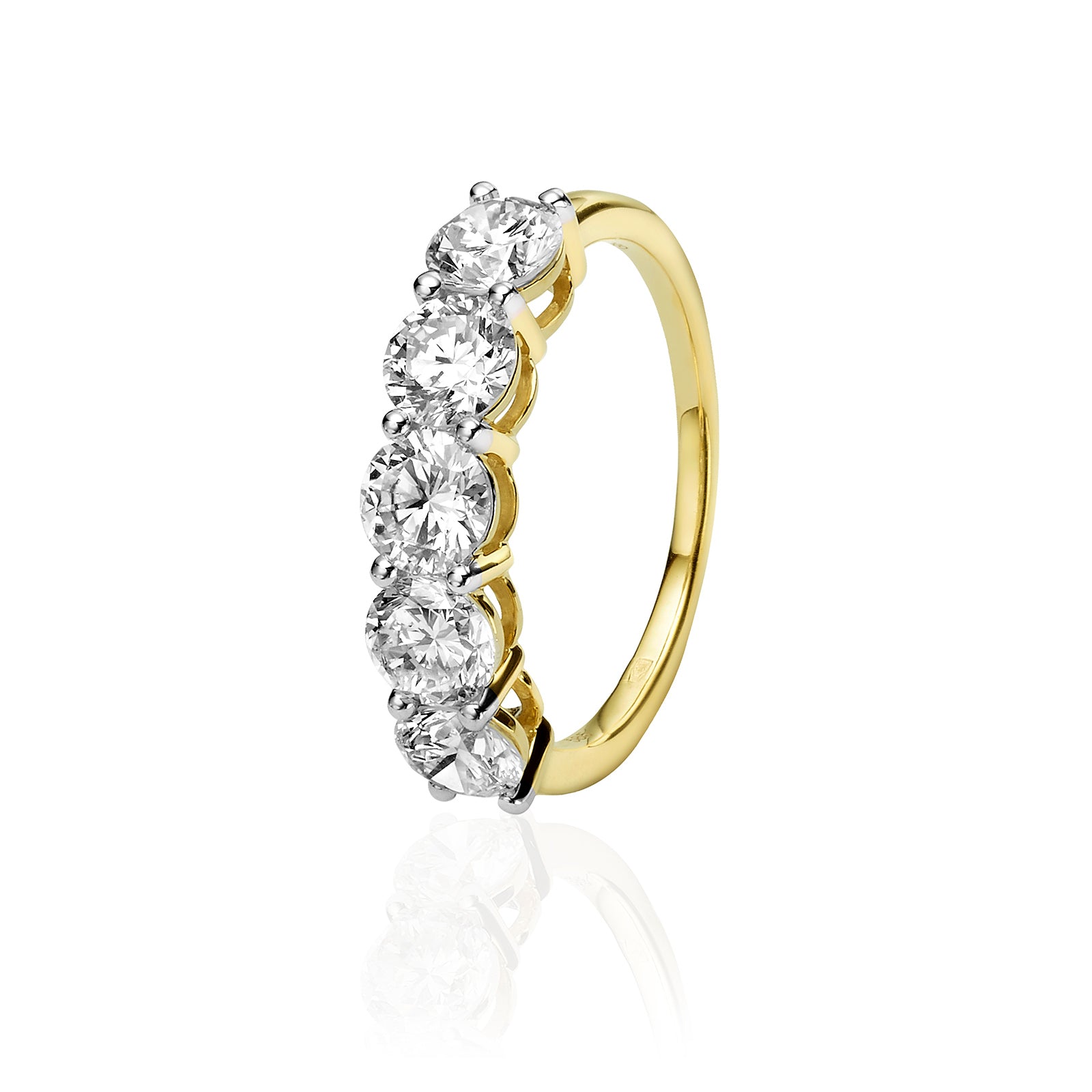 טבעת יהלומי מעבדה מזהב צהוב 14K -  שורה עגולות 2 קראט