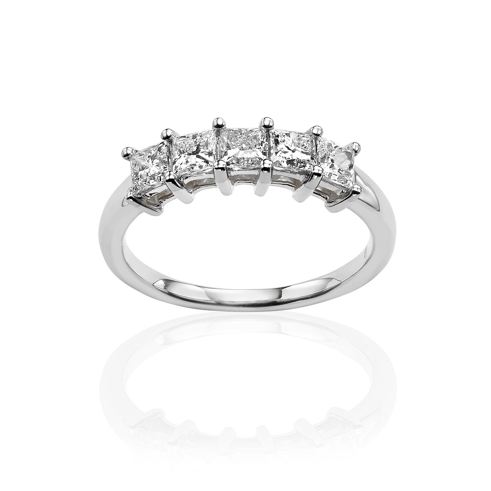טבעת יהלומי מעבדה מזהב לבן 14K - שורה פרינסס 1 קראט