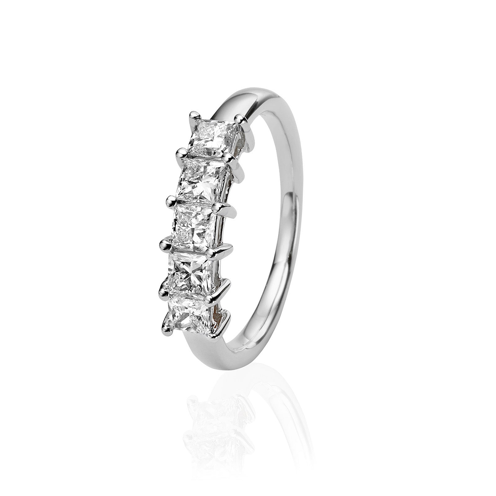 טבעת יהלומי מעבדה מזהב לבן 14K - שורה פרינסס 1 קראט