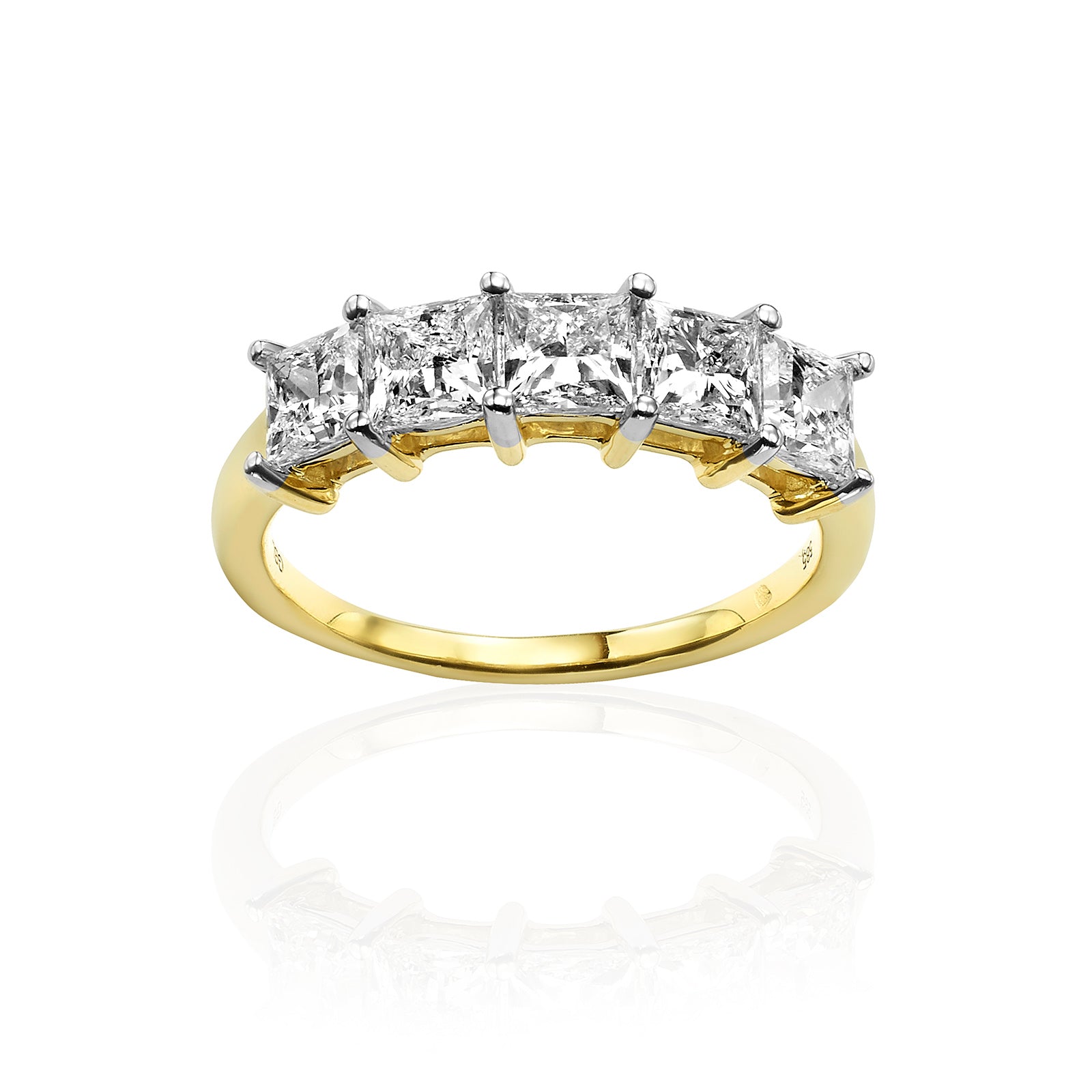 טבעת יהלומי מעבדה מזהב צהוב 14K - שורה פרינסס 2 קראט